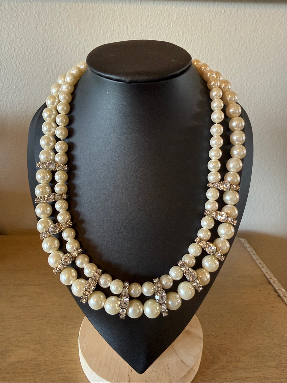 Classic Cream Pearl and Gold Crystal Two-Strand Necklace
